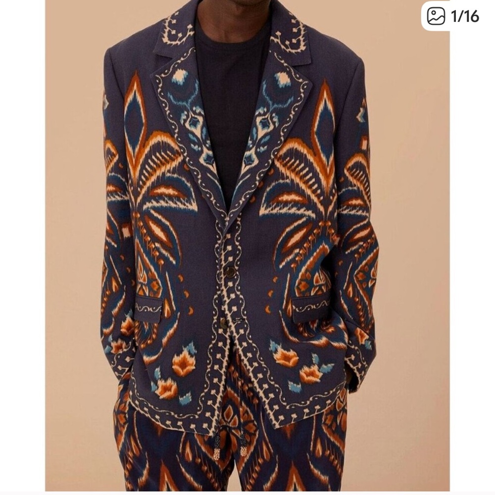 NWT Farm Rio unisex Blue Pineapple Ikat Blazer Size XL 100% Cotton - Picture 1 of 5